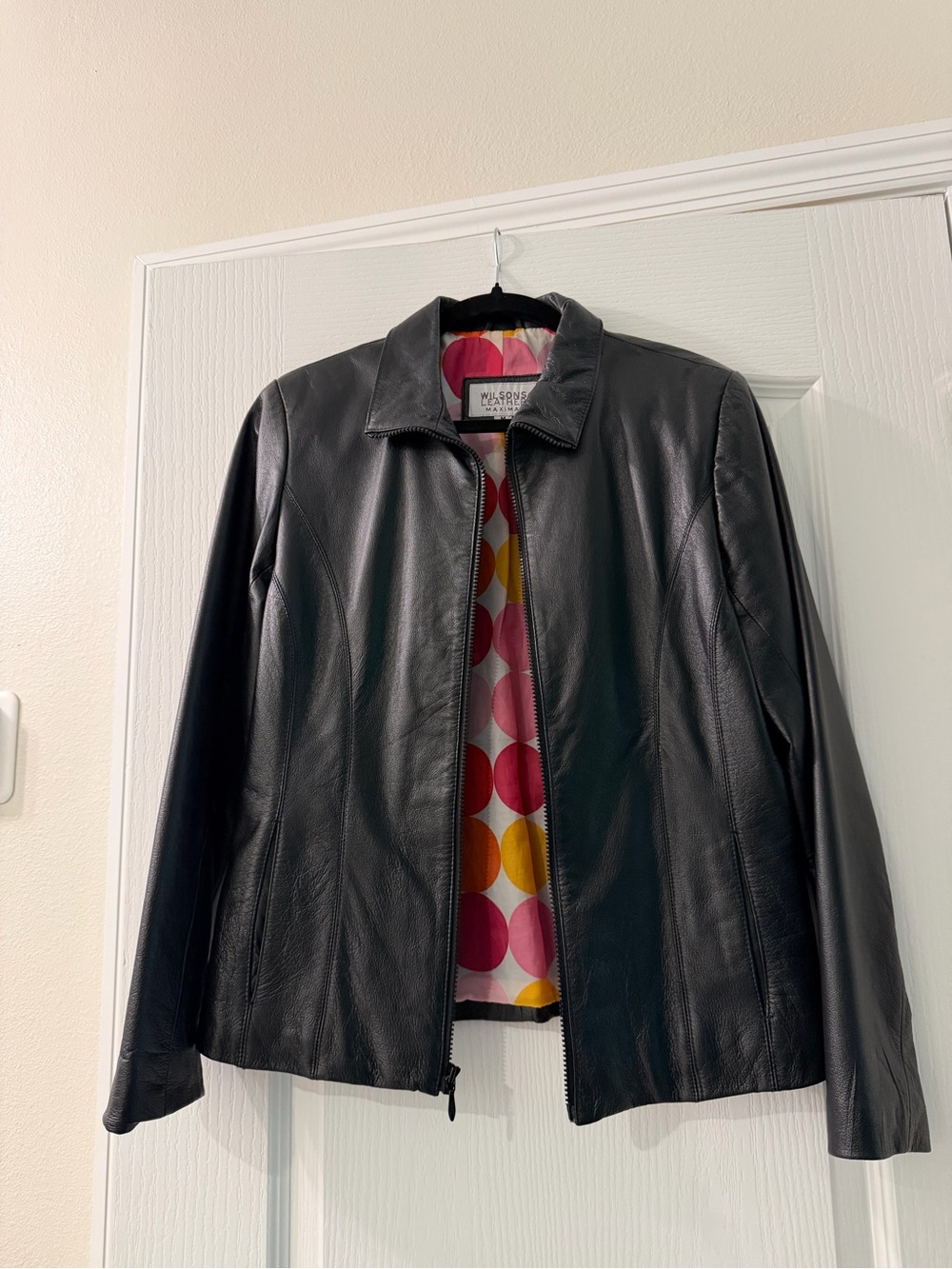 Wilson Leather Black Zip-Front Jacket with Colorful Lining